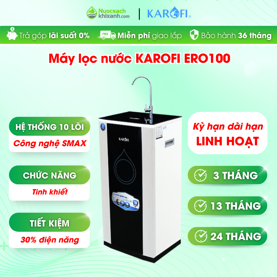 THUÊ MUA ERO100 MÁY LỌC NƯỚC KAROFI 1 VÒI CÓ TỦ