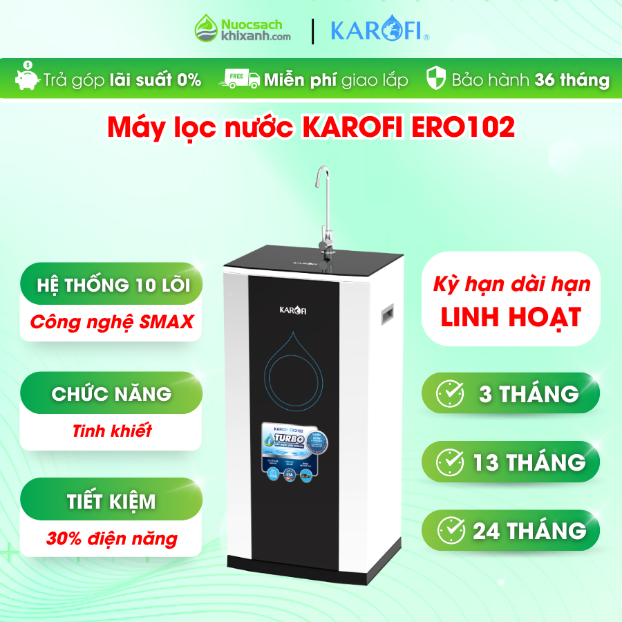 THUÊ MUA ERO102 MÁY LỌC NƯỚC KAROFI 1 VÒI CÓ TỦ