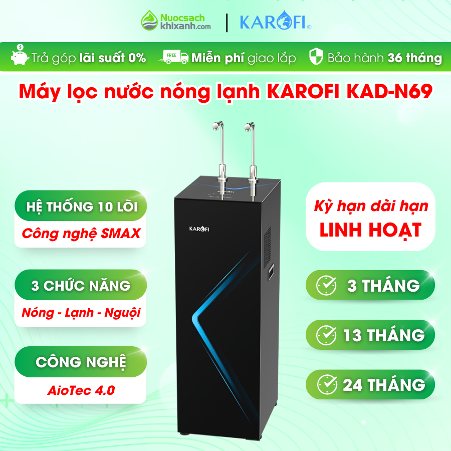 THUÊ MUA KAD N69 MÁY LỌC NƯỚC KAROFI  NÓNG LẠNH