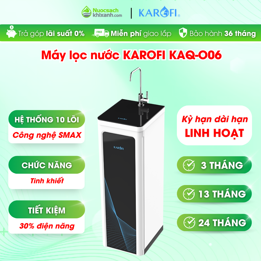 THUÊ MUA KAQ O06 MÁY LỌC NƯỚC KAROFI 1 VÒI CÓ TỦ