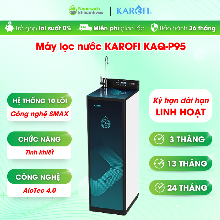 THUÊ MUA KAQ P95 MÁY LỌC NƯỚC KAROFI 1 VÒI AIOTEC THÔNG MINH