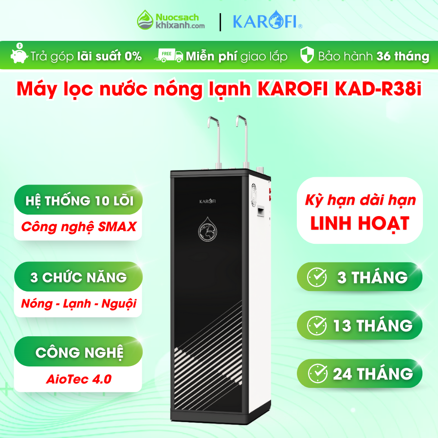 THUÊ MUA KAD-R38i MÁY LỌC NƯỚC KAROFI AIOTEC THÔNG MINH NÓNG LẠNH BLOCK