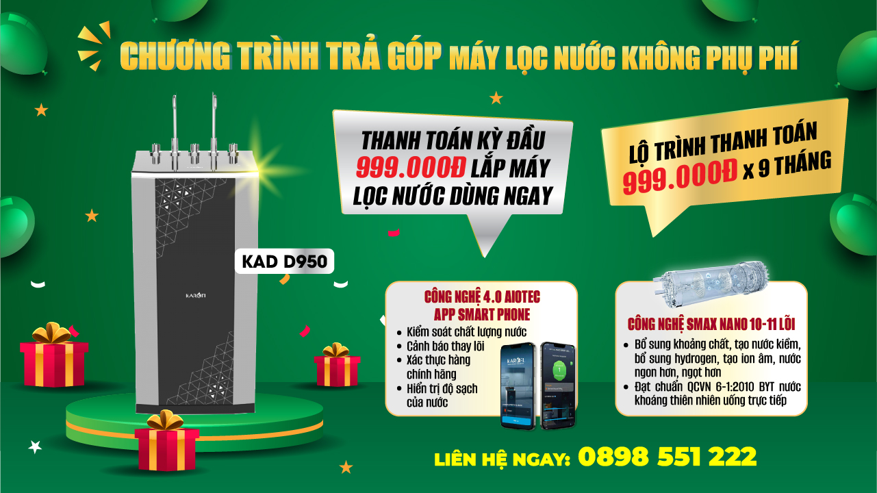 Chương trình thuê mua máy lọc nước 999K karofi dành cho máy KAD D950