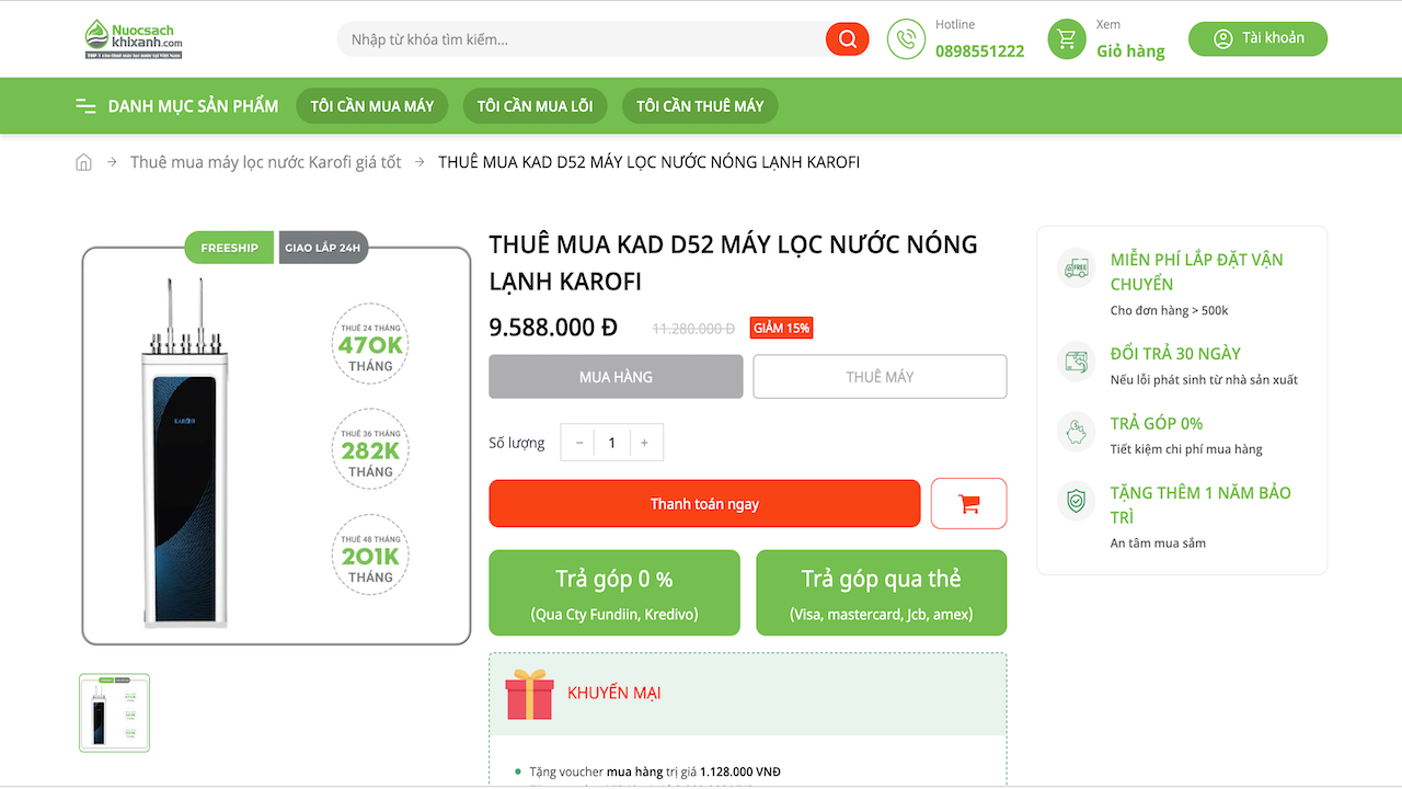 HƯỚNG DẪN CÁC BƯỚC THUÊ MUA MÁY LỌC NƯỚC TẠI NƯỚC SẠCH KHÍ XANH