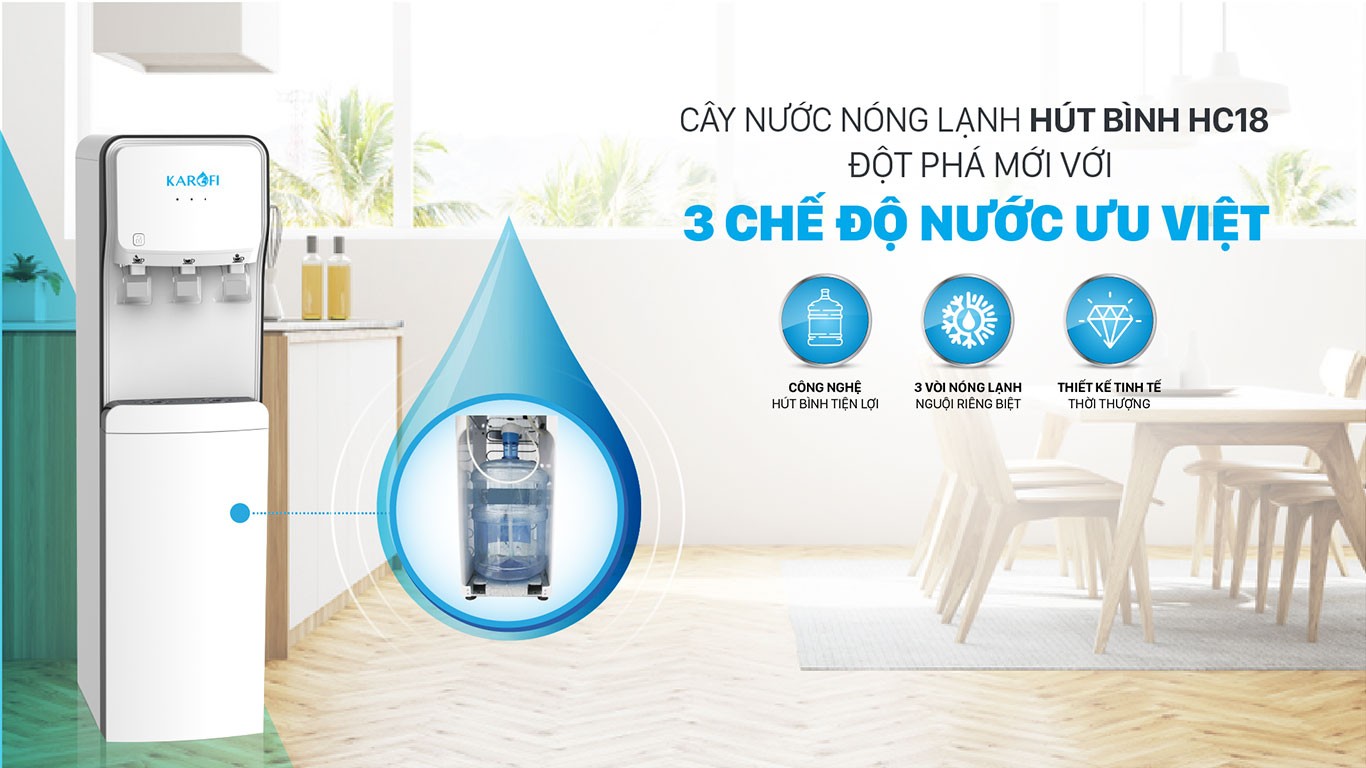 cây nước nóng lạnh hút bình karofi hc18