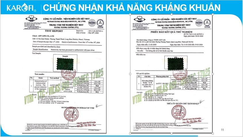 giấy chứng nhận khả năng kháng khuẩn